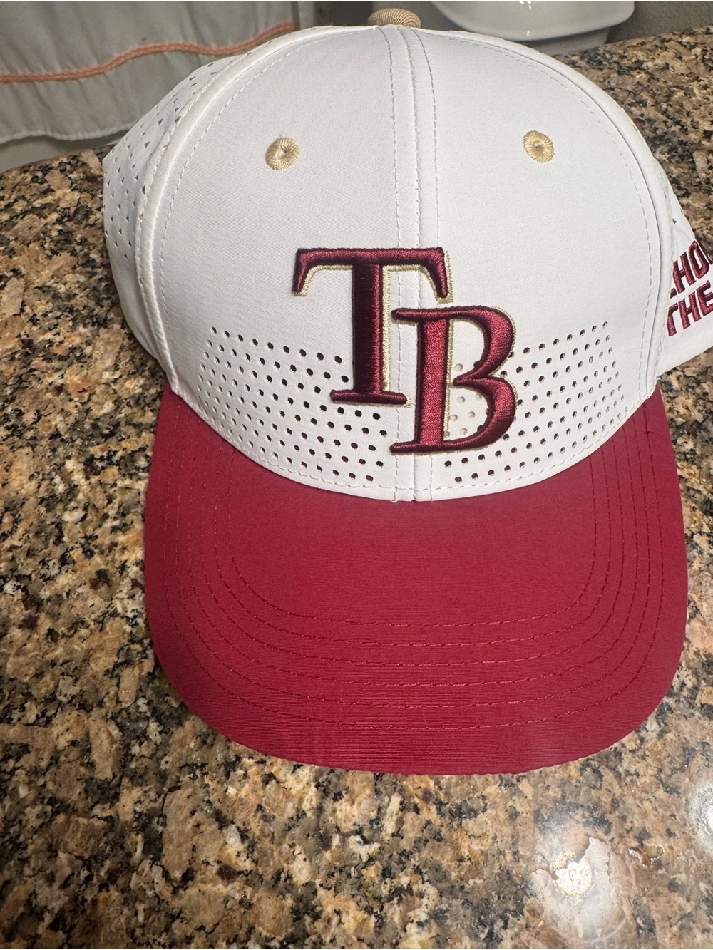White and Maroon TB Logo Performance Baseball Cap